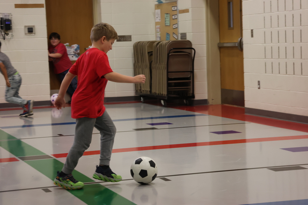 Mr. Beardsley has been a great addition to the Lincoln staff this year as the Physical Education teacher. Right now, he is teaching 3rd graders a unit on soccer skills. Today, he had them playing a game of soccer tag, and even joined in on the fun! #celebrate379
