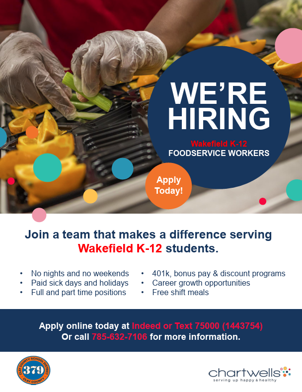 Chartwells is hiring at Wakefield schools! #celebrate379