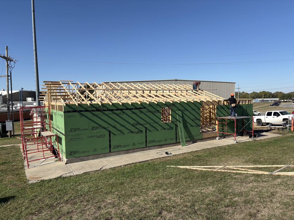 Mr. Pfizenmaier's construction tech students worked on installing the trusses to the Tiger House last week. This house is still available to purchase. Go to https://www.usd379.org/o/usd-379/page/tiger-house to see more details. #celebrate379