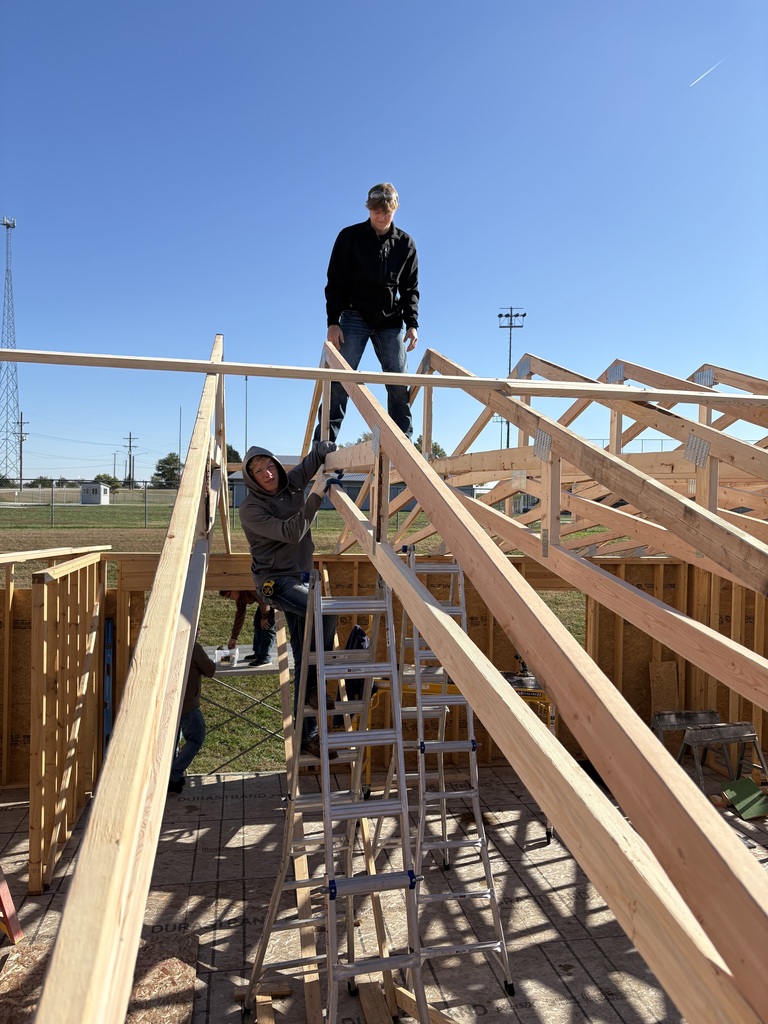 Mr. Pfizenmaier's construction tech students worked on installing the trusses to the Tiger House last week. This house is still available to purchase. Go to https://www.usd379.org/o/usd-379/page/tiger-house to see more details. #celebrate379
