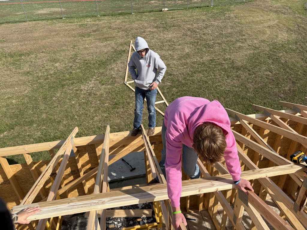 Mr. Pfizenmaier's construction tech students worked on installing the trusses to the Tiger House last week. This house is still available to purchase. Go to https://www.usd379.org/o/usd-379/page/tiger-house to see more details. #celebrate379