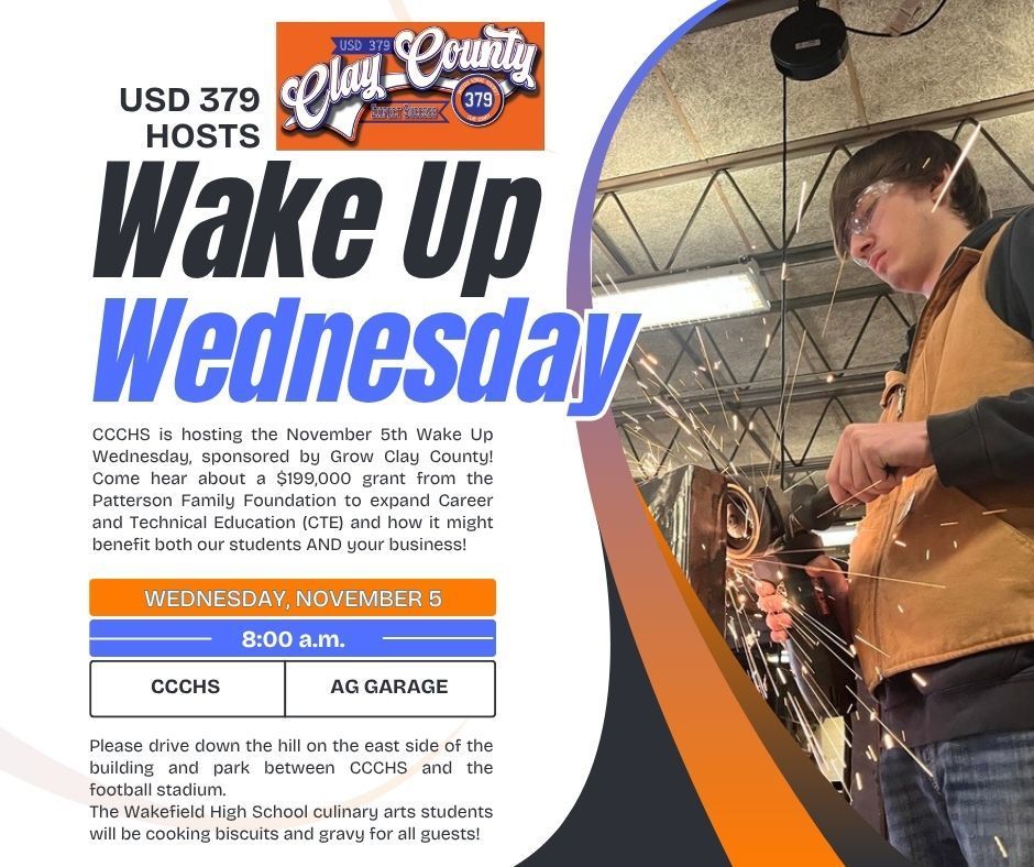 CCCHS and USD 379 invite you to Grow Clay County's Wake Up Wednesday tomorrow! #celebrate379