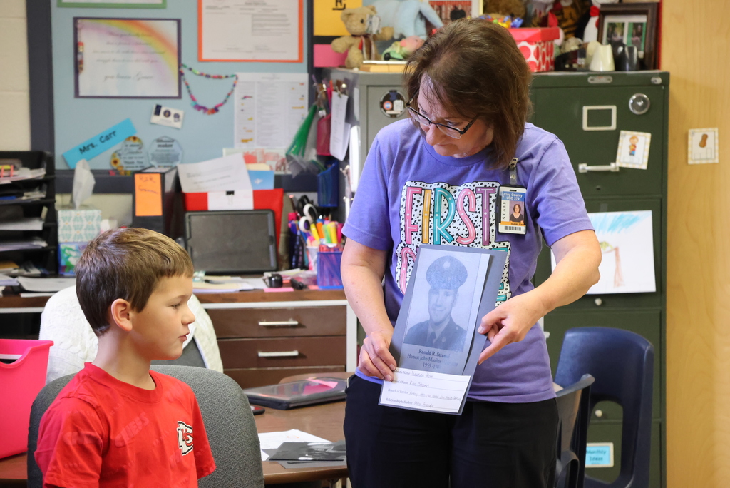 One of the neat experiences for first graders at Lincoln is the Veteran's Day wall. Families bring in photos and information on veterans or those currently in the military who are family members. Students learn about these individuals, and then they are posted along the hallways for everyone else to view. It is a great learning experience for the kids, who get to ask questions and learn more about our heroes! #celebrate379