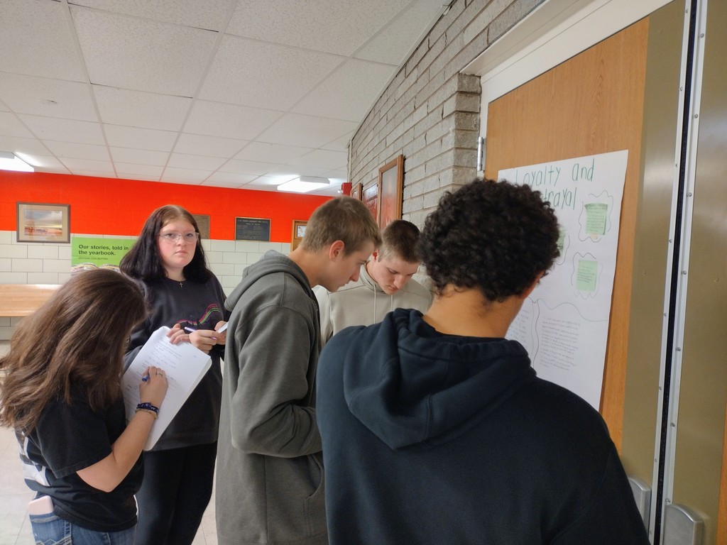 Ms. Dain's Junior English class is reading Fahrenheit 451. As part of the unit, they participated in a gallery walk to explore the themes the students identified in the book. #celebrate379