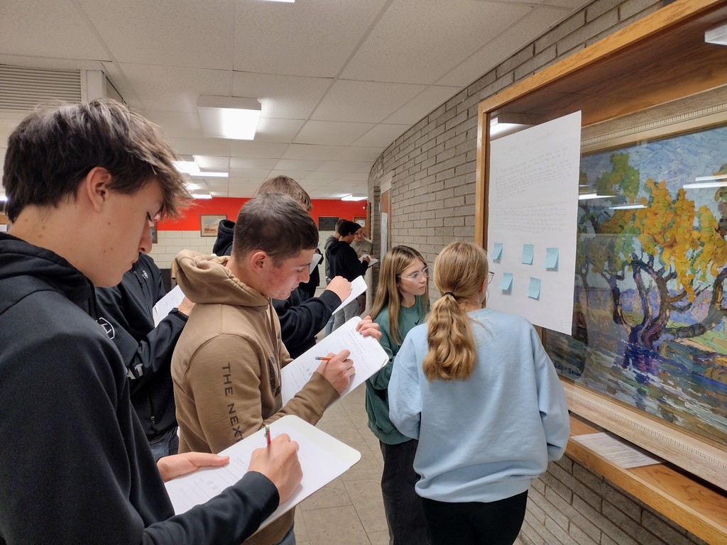Ms. Dain's Junior English class is reading Fahrenheit 451. As part of the unit, they participated in a gallery walk to explore the themes the students identified in the book. #celebrate379