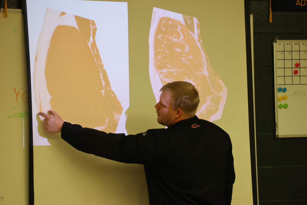 Where's the beef? 😀🐮 Mr. Craig's students learned all about "cutability" and yield grade in relation to beef cuts in Ag 101 today.  There is more to it than you think! #celebrate379