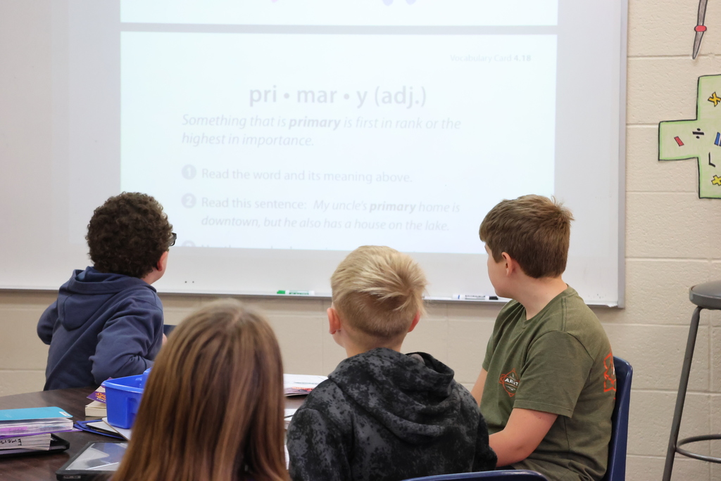 At the beginning of every ELA unit, Garfield teachers first teach a list of vocabulary words that students will see throughout the reading material. Ms. Bott was doing just that today with her 5th graders. Increasing vocabulary is a Wildly Important Goal (W.I.G.) for all classrooms in USD 379. #celebrate379
