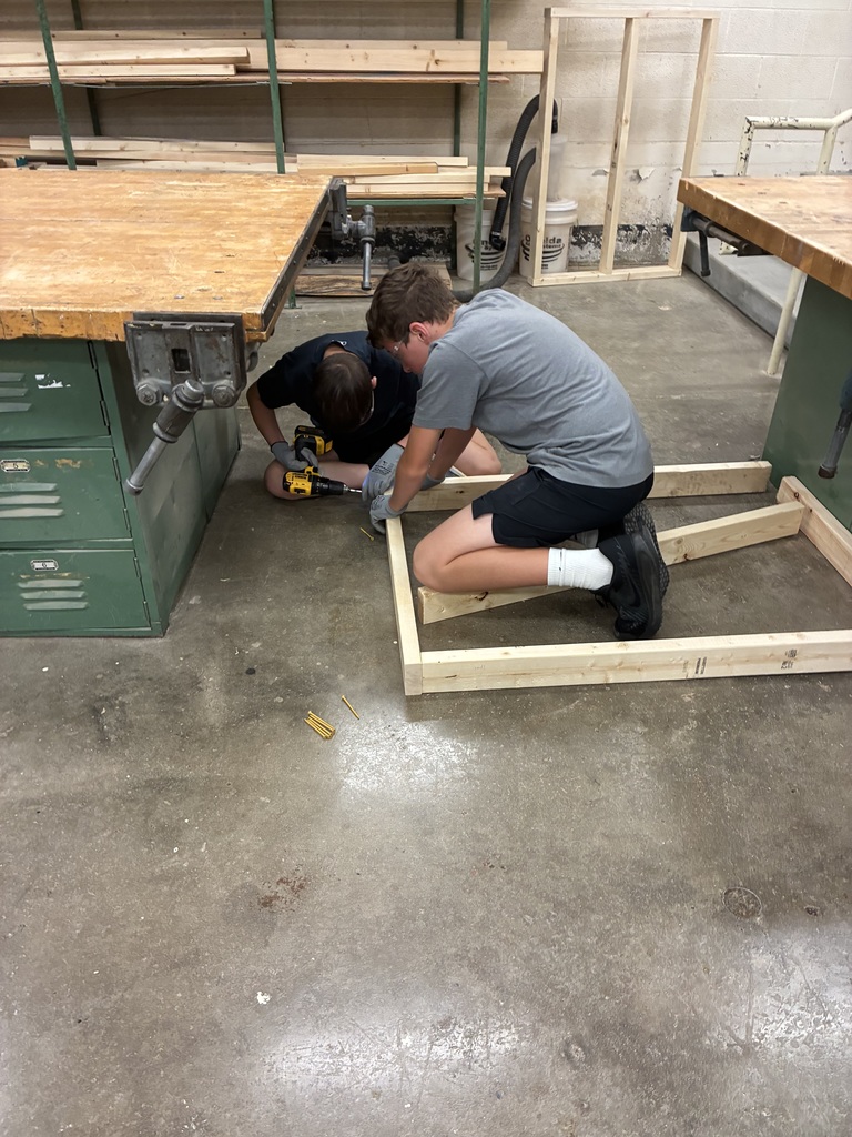 After learning about power tool safety, students in Mrs. Schooley's Industrial Arts class next focused on how to use them. They put their new skills to the test by building mini walls. #celebrate379