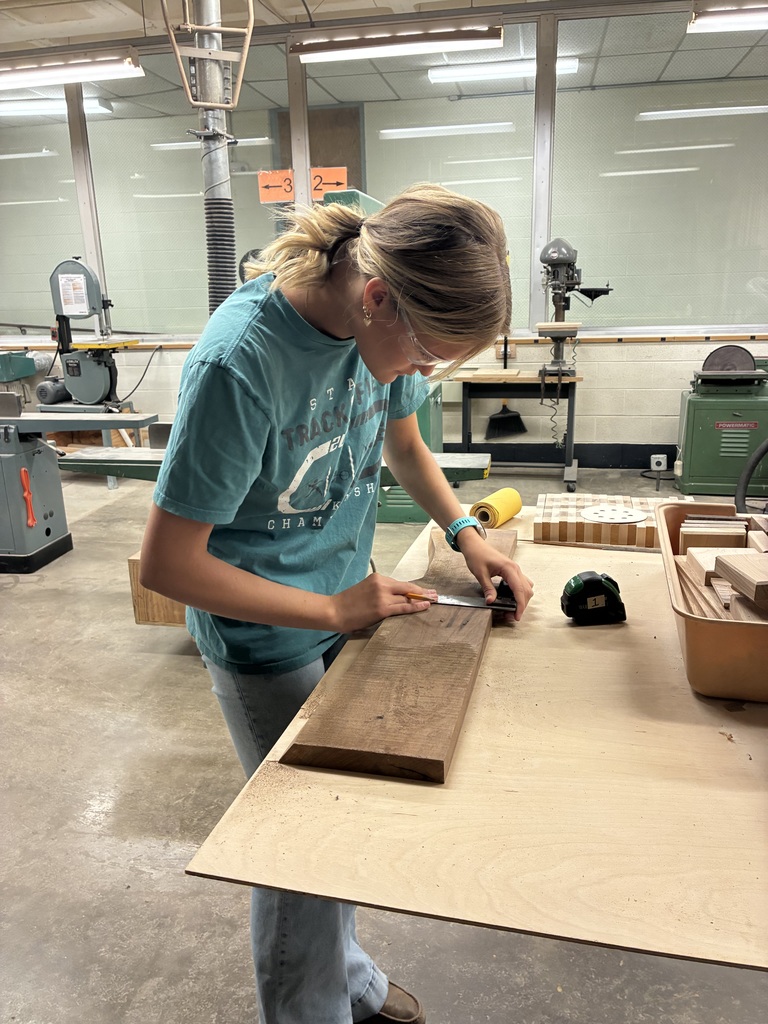 Kylie is interested in Architecture and Design. She thought learning how to build something would be a beneficial experience! She designed and then constructed this nightstand. Mr. Connor was so kind to pop back in to offer support. The top is made out of Walnut with purple Resin.