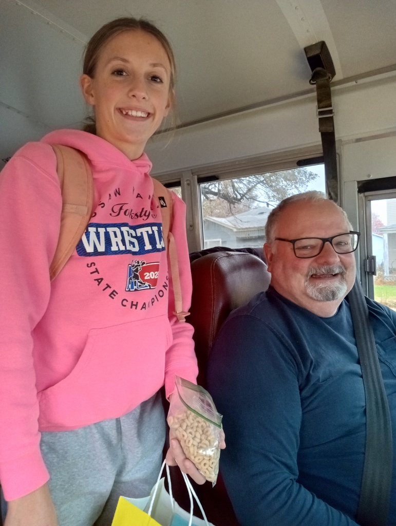 Celebrating the Thanksgiving season, and the fact that we are so thankful for our well-behaved students, the Bus Barn decided to pick 2 winners for the November “School Bus Behavior Campaign Award”. Tymber Charbonneau from the Dolphin bus was awarded gifts from Ray’s Apple Market, Wall’s True Value Hardware, Tasty Pastry Bakery, and Ferguson Rexall Drugs. Tymber is pictured with her bus driver Tom Kidwell. Jase Ferguson from the Butterfly bus was awarded gifts from Season’s Best Country Kitchen, The Bomber Grind, Ferguson Rexall Drugs, and Ray’s Apple Market. Jase is pictured with his bus driver Edna Gonser. #celebrate379