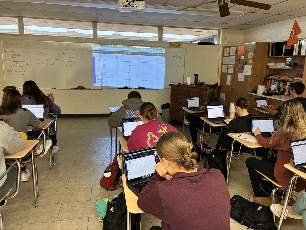 Mr. Schooley's Algebra students have been working on lines, slope, and y-intercept. At the end of this unit, they spent a day using Desmos, an online graphing calculator, to do lines of best fit with real-world problems. Linear regressions are used in many fields to make predictions and improve what companies and teams are using. #celebrate379