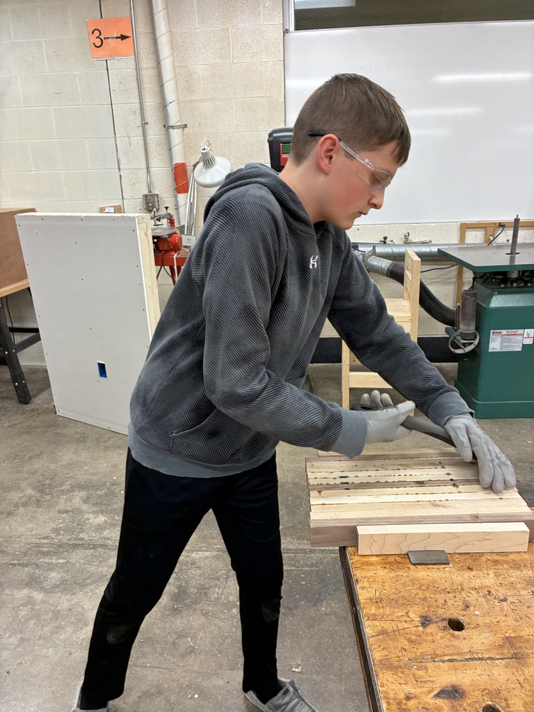 Mrs. Schooley is continuing retired Industrial Arts teacher Mr. Conner’s tradition of making cutting boards. Students use maple, cherry, ash, walnut, and oak to create them! #celebrate379