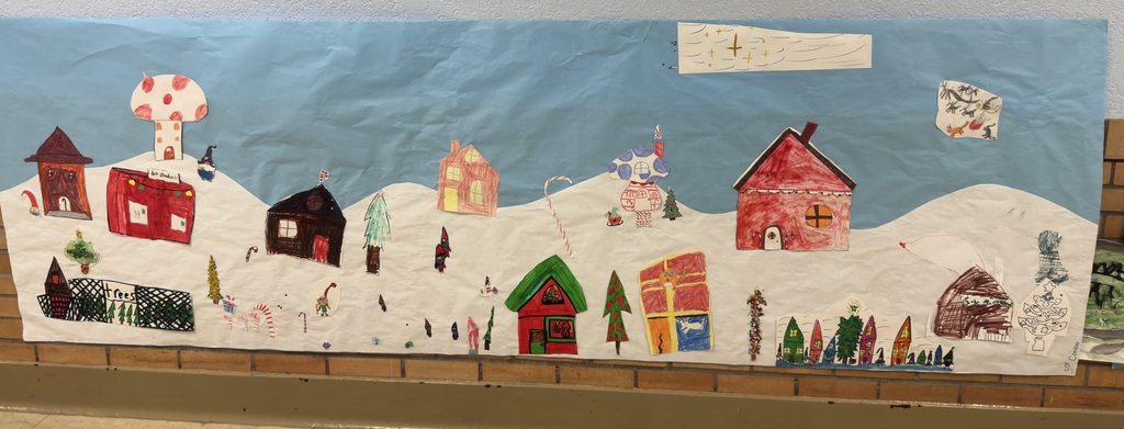 This year 3rd grade students voted whether they (1) wanted to have a traditional art show where each student chooses two of their favorite pieces of art or (2) create collaborative art projects related to the theme of their music concert. The concert theme is "Gnome for the Holidays." They voted for the collaboration! Each class created their own gnome winter village. They had so much fun creating!