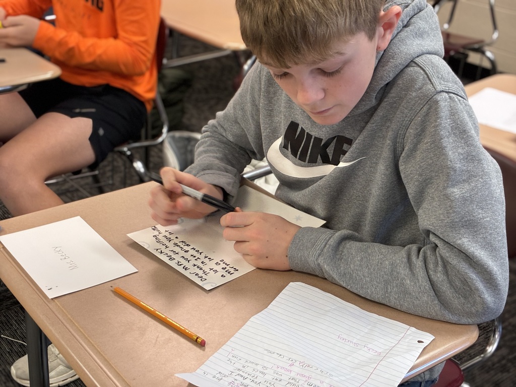 Mrs. Blain's 8th grade ELA classes are practicing letter writing format in 8th grade ELA. And what better way to practice this skill than with thank you cards to the educators who have impacted them over the years? THANK YOU to all of our para educators, administrators, custodians, cooks, bus drivers, teachers, secretaries, substitutes, and coaches! #celebrate379