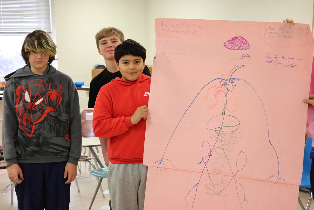 Mrs. Trembath's 7th grade science classes were recreating the human body's anatomy on paper today! #celebrate379