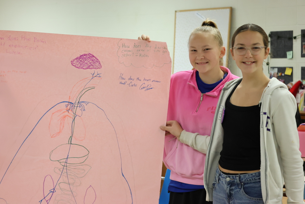 Mrs. Trembath's 7th grade science classes were recreating the human body's anatomy on paper today! #celebrate379