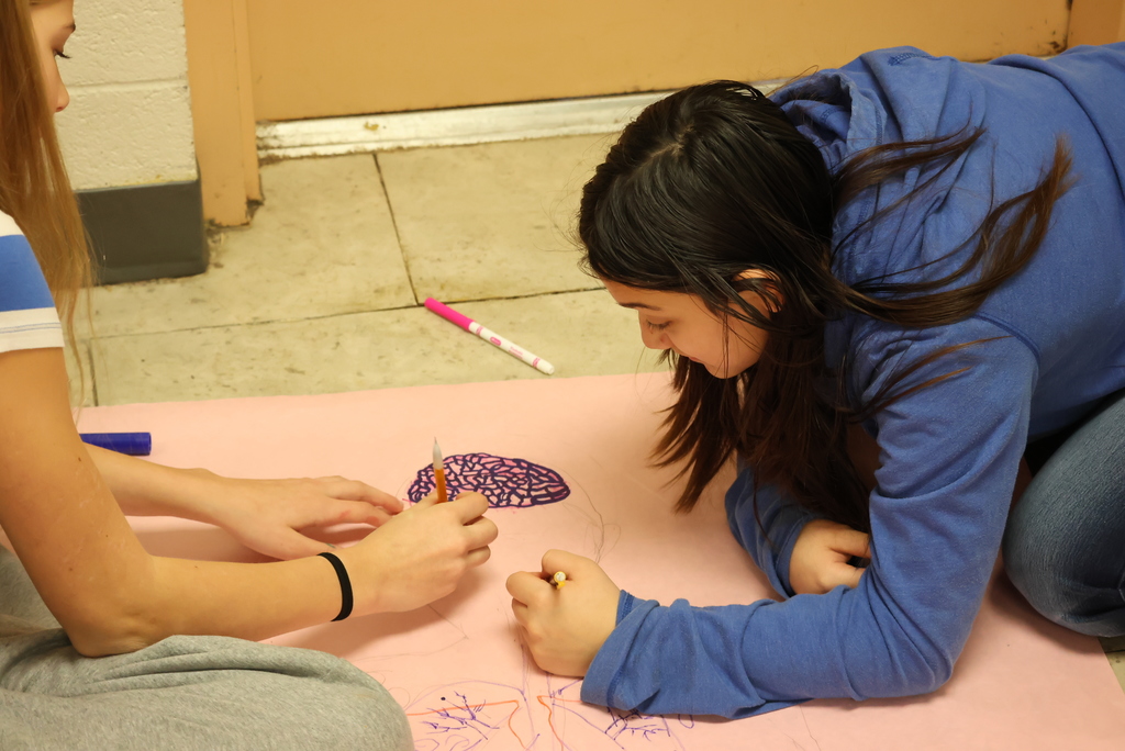 Mrs. Trembath's 7th grade science classes were recreating the human body's anatomy on paper today! #celebrate379