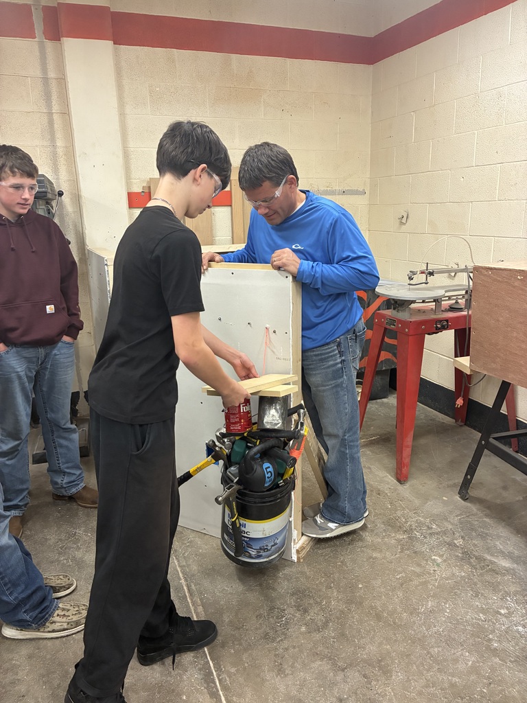 Mrs. Schooley’s Industrial Art students installed different drywall anchors into their "walls" today. Her students and Mr. Pfizenmaier’s Construction Tech students then performed experiments to see how much weight they could hold! #celebrate379