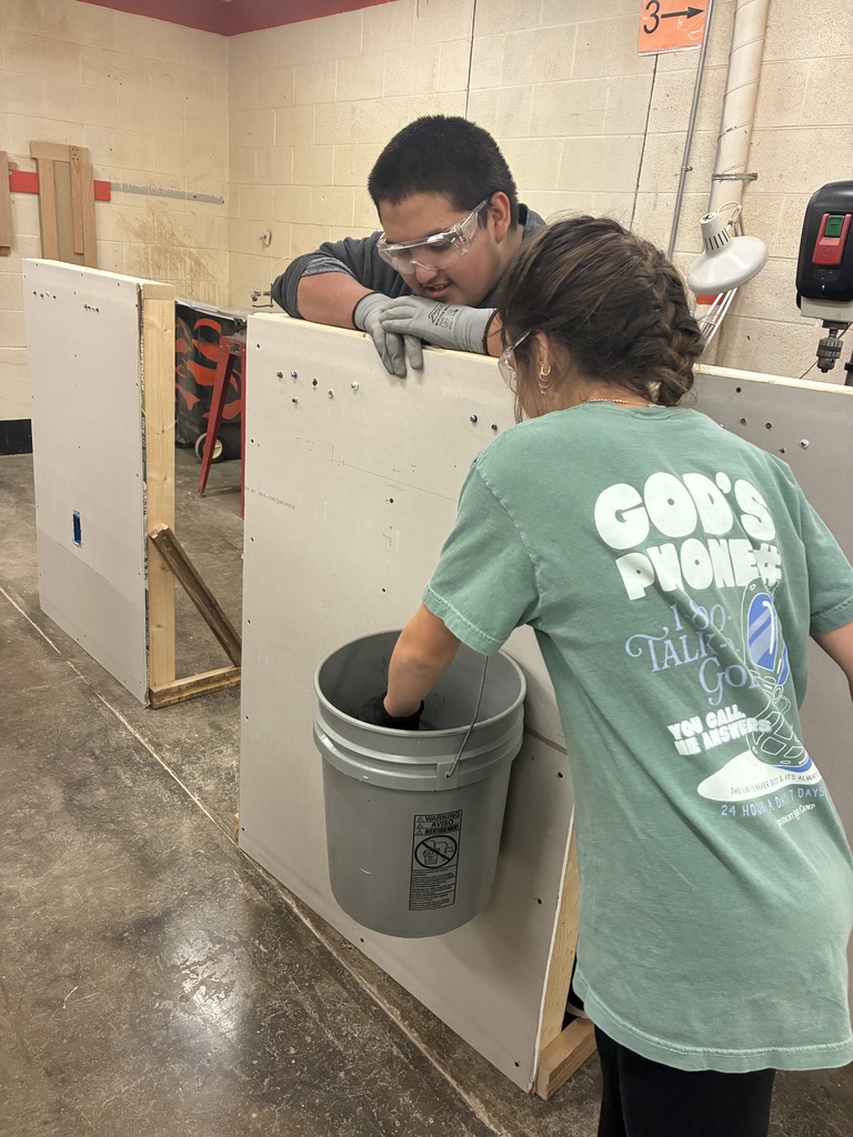 Mrs. Schooley’s Industrial Art students installed different drywall anchors into their "walls" today. Her students and Mr. Pfizenmaier’s Construction Tech students then performed experiments to see how much weight they could hold! #celebrate379