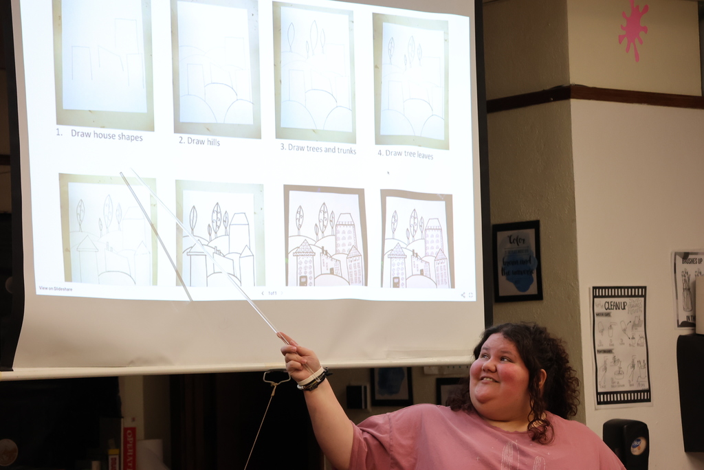 Ms. Looney's 5th graders were getting their brushes ready today after learning all about the artist Jeanette Carlstrom. #celebrate379