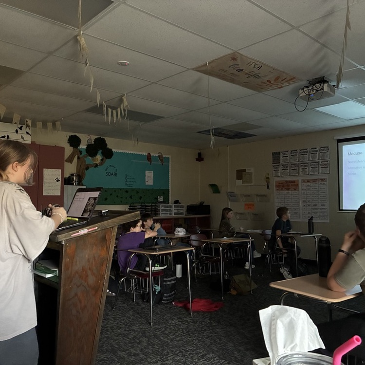 Mrs. Blain's 6th grade ELA students spent the first week back at CCCMS researching Greek gods, goddesses, and creatures to build background knowledge before reading The Lightning Thief. Then, students created presentations and shared their research with classmates. #celebrate379