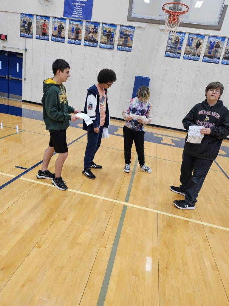 Freshmen and 7th graders got together for a "priority snowball fight" as part of a Leader in Me activity. Students discussed and ranked priorities they had for the week, while having fun at the same time! #celebrate379