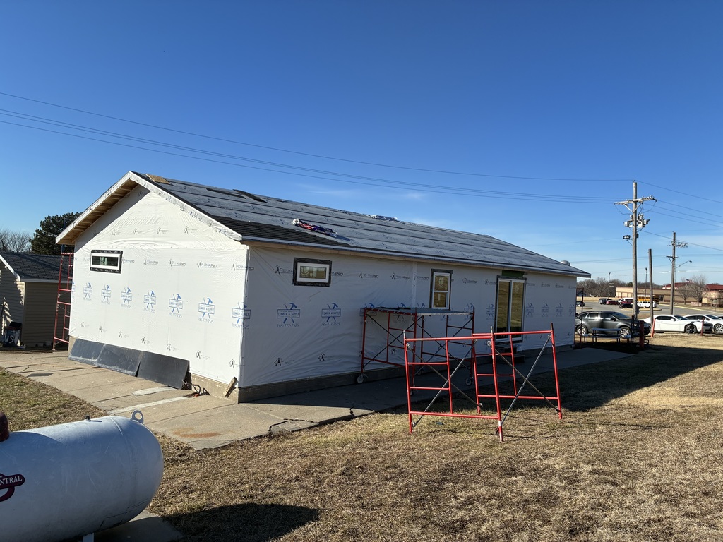 The Construction Tech classes have taken advantage of the nicer weather to get the shingles on the Tiger House. The house has been purchased and will be ready to move this summer upon completion! #celebrate379