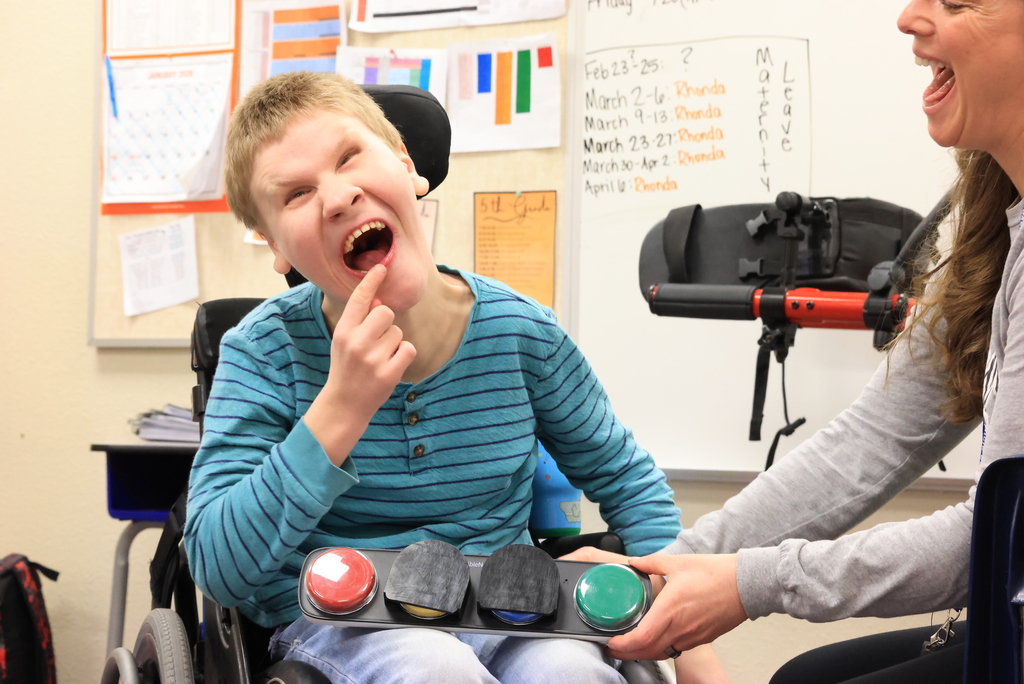 An inspiring story of innovation and students helping students...  Chase is a 4th grader at Garfield. He is working on expanding his communication skills using buttons with prompts. This is new to Chase, and he struggles at times accidentally hitting the wrong buttons. It was a problem that Speech and Language Therapist Shanna Freeman thought could be solved.  That's where Mrs. Schooley’s CCCHS drafting students came in. After learning about the problem and brainstorming, they designed printed custom button covers for a communication device and then printed them on a 3D printer. These will allow him to greet his peers and teachers and answer questions without other buttons getting in the way.  After a need was identified, these students created a solution that works perfectly and will help Chase connect more easily with others at school. This is a great example of students using their skills to make a meaningful difference! #celebrate379