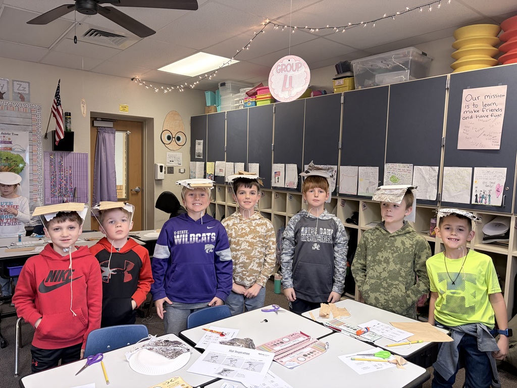 During Ms. Knitter's science class, her second graders explored the different properties of materials used for clothing, such as texture, absorbency, and flexibility. Students were tasked with the challenge to build a hat that best protected them from the sun. They were given aluminum foil, clips, paper bags, paper towels, and string. Creativity ensued! #celebrate379