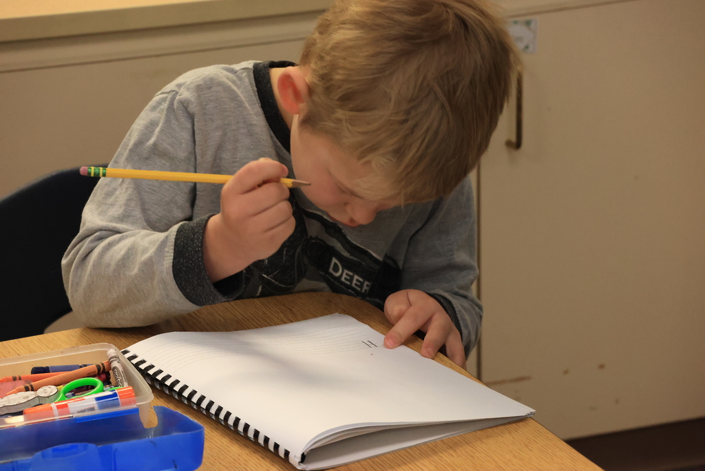 Every Monday-Thursday, all kindergarten students participate in writing small groups. This includes Mrs. Knitter's students, who were working hard yesterday!  Students rotate to a different station each day. These range from guided work with Mrs. Knitter or her aide, Mrs. Dreher, independent work (in which they were doing amazing at staying on task), and Lexia, which is an online reading program to help them become a stronger reader. It works on skills like phonics, word recognition, vocabulary, and reading comprehension at each student's own ability level. #celebrate379