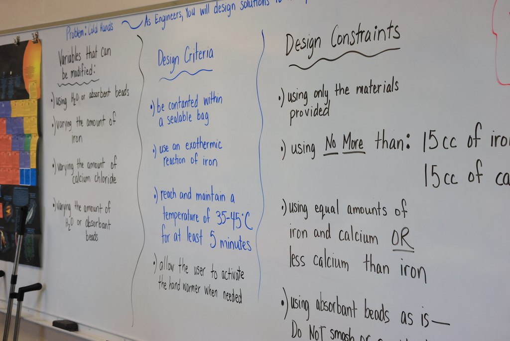 Mrs. Pfizenmaier's 8th graders are in the middle of a science unit on the design process, a step-by-step approach to solving problems by creating and improving solutions. It includes identifying a problem, brainstorming ideas, planning and building a model, testing it, and making improvements based on results.  Today, students were using this process to create a new and improved hand warmer. Makes sense with this cold weather! #celebrate379