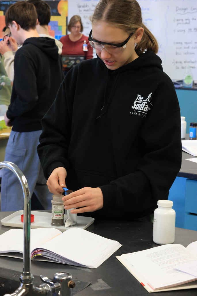 Mrs. Pfizenmaier's 8th graders are in the middle of a science unit on the design process, a step-by-step approach to solving problems by creating and improving solutions. It includes identifying a problem, brainstorming ideas, planning and building a model, testing it, and making improvements based on results.  Today, students were using this process to create a new and improved hand warmer. Makes sense with this cold weather! #celebrate379