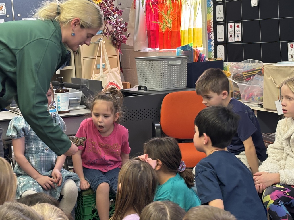 Today, first-grade students had a special guest from the Milford Nature Center who presented on Kansas symbols. The students loved seeing a live ornate box turtle and a barred tiger salamander! And in case you didn't know, Kansas Day is tomorrow! #celebrate379