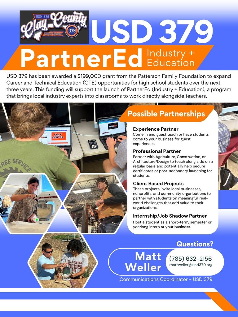 As part of the new USD 379 PartnerEd grant, Mr. Phil Bone, Design and Pricing Manager at Wardcraft, was brought into Mrs. Schooley's CAD 1 class to help students learn about Revit, a 3D CAD program used to create house plans. The end result for each student will be to design plans for the 2026-27 Tiger House, which will be built on-site by Mr. Pfizenmaier's construction tech class.  Do you work in an agriculture, construction & design, or architecture business and can help provide real-world connections for students while getting paid at the same time? PartnerEd might be the program for you! #celebrate379