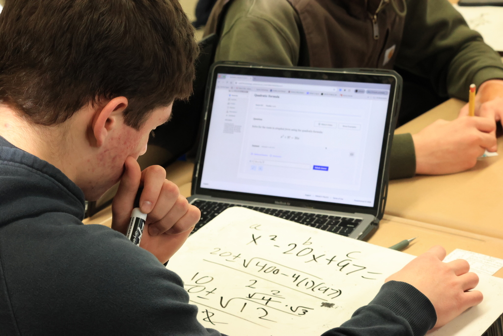 Polynomial long division, quadratic equations, it was all going down in Mrs. Stratton's Algebra II class in preparation for a quiz today! #celebrate379