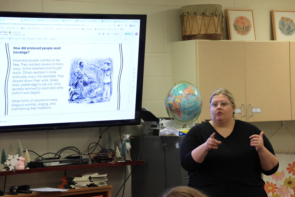Mrs. Chestnut teaches social studies in 5th grade. Today, her classes were learning about the Atlantic Slave Trade. This included looking at artifacts from that time and having discussions about some guided questions. #celebrate379