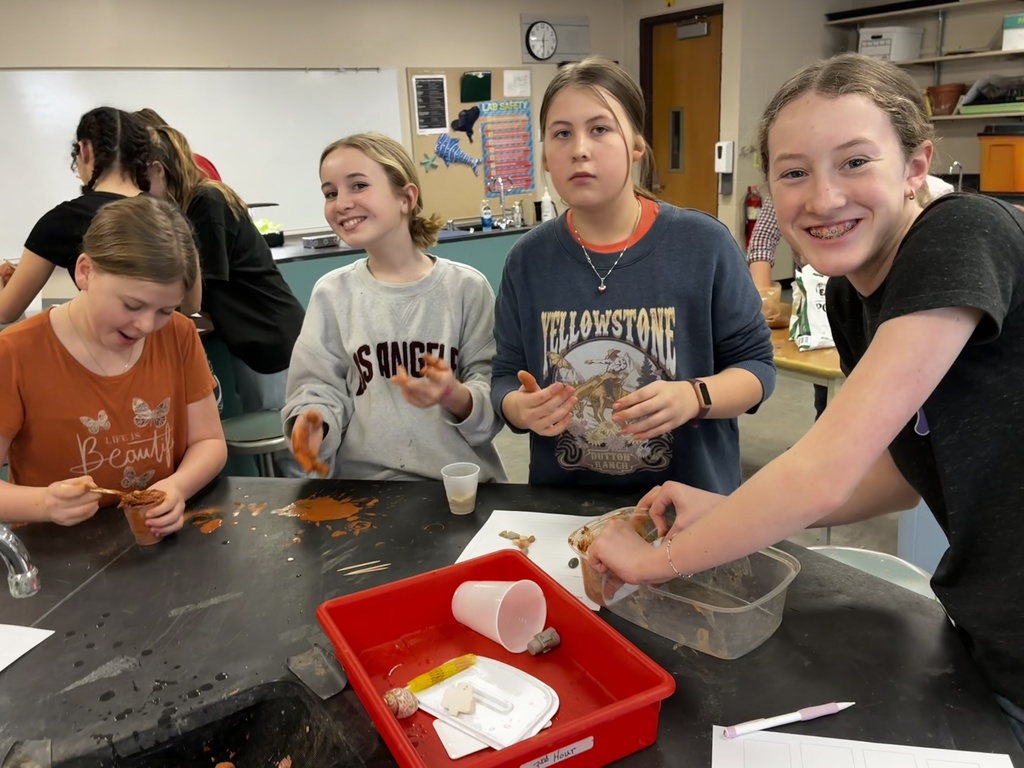 6th-grade science students used what they had learned about Earth's materials to build cliffs from sand, clay, rocks, and soil.  First, they brainstormed how to layer the materials to withstand waves and allow water to flow through or over the cliff.  They then added erosion control, such as large rocks to slow waves and wood sticks to reinforce weak areas.  They tested their designs from mild waves up to storm waves with different levels of precipitation.  Many were excited to be getting their hands dirty, building and testing their ideas.  #celebrate379
