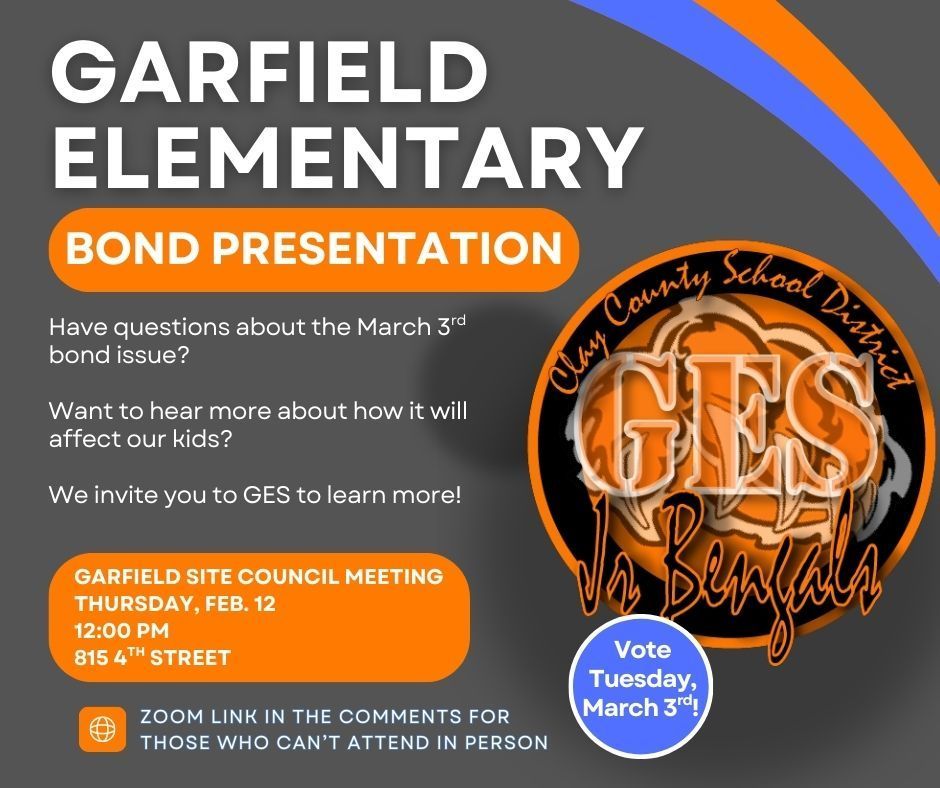 We invite parents and community members to Garfield today to hear about the March 3rd tax-neutral bond vote! #celebrate379