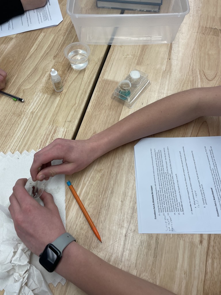 After last week’s prospecting challenge, where some teams struck the “mother lode”, Mrs. Affolter’s Earth Science classes explored how ores are processed into usable minerals. Through replacement reactions, students refined malachite into copper! #celebrate379