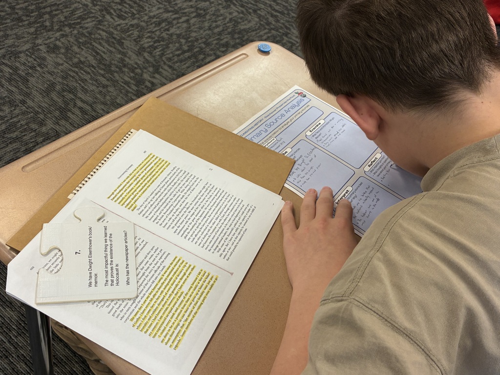 IKEducators shared with 8th grade ELA classes today about the role of primary sources in relation to the Holocaust. Marilyn and Kim helped students examine a variety of sources, including videos, photographs, telegrams, personal letters, military records, newspaper articles, and autobiographies.   This visit helps 8th grade students wrap up the survivor story Maus and segue into research season.  #celebrate379