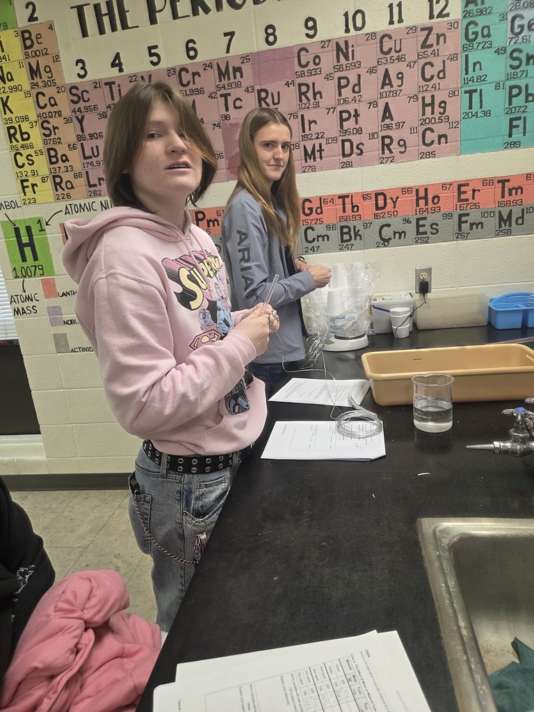 Mrs. Trembath's chemistry students conducted an experiment last week to test thermal energy transfer. This class follows the law of thermodynamics; no energy is wasted here! Their finding was that the amount of heat transferred depends on the object's mass and composition. #celebrate379