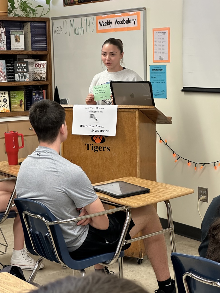 Yesterday in Mrs. Reichert's English 10 class, the students shared their “Six-Word Memoir” and its backstory with each other. They then hung them in the hallway to share. What’s YOUR story in six words? #celebrate379