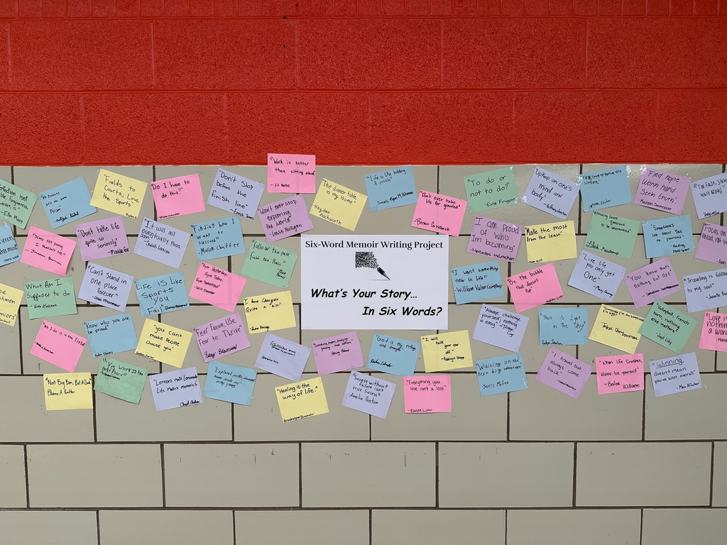 Yesterday in Mrs. Reichert's English 10 class, the students shared their “Six-Word Memoir” and its backstory with each other. They then hung them in the hallway to share. What’s YOUR story in six words? #celebrate379