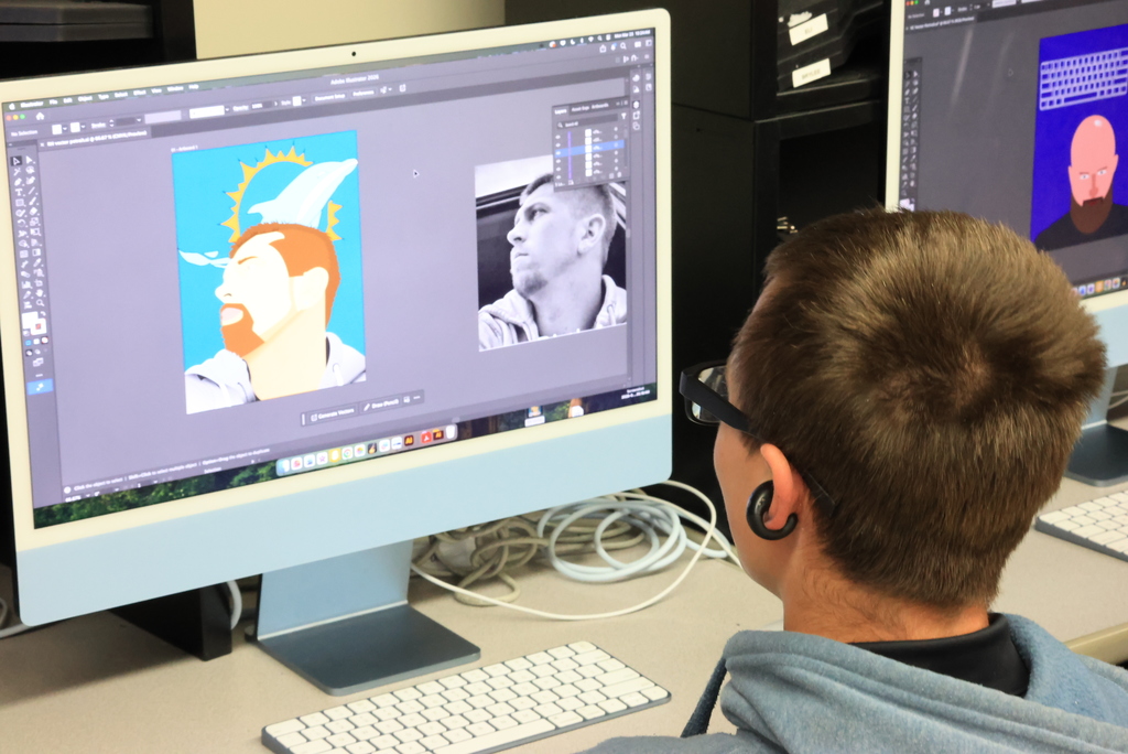 Mrs. Artman's Graphic Design class has spent a lot of time this year using and mastering Adobe Illustrator. Today, they were using the program to create their own pixilated portrait. #celebrate379