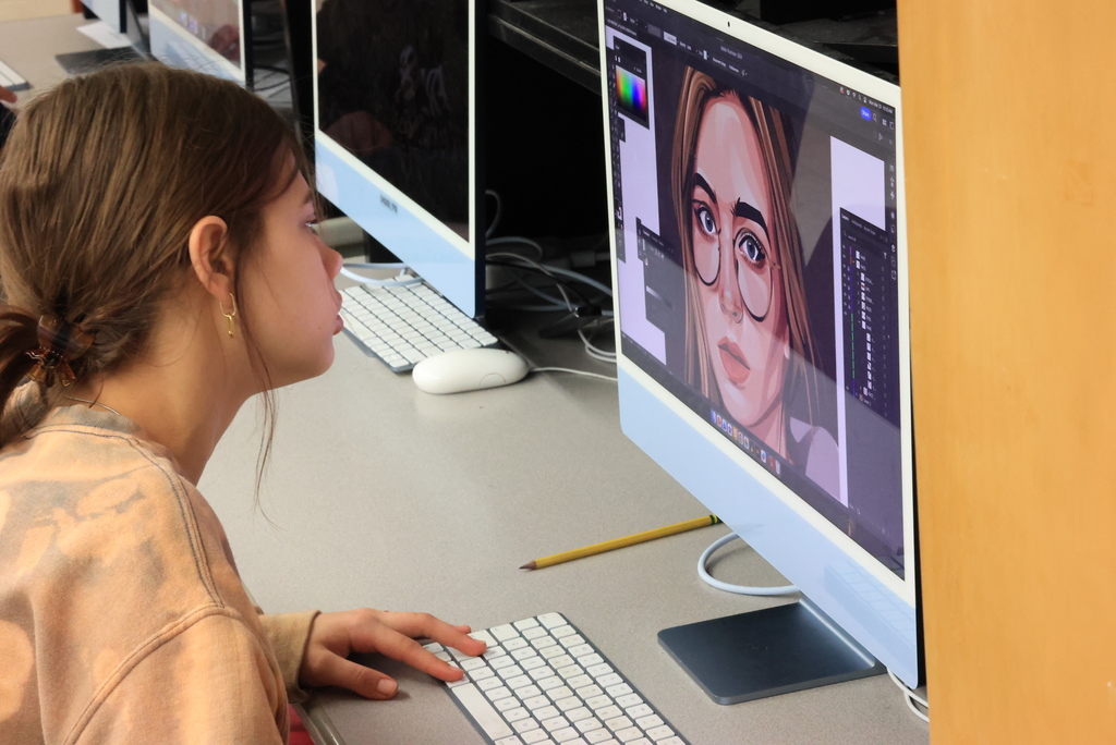 Mrs. Artman's Graphic Design class has spent a lot of time this year using and mastering Adobe Illustrator. Today, they were using the program to create their own pixilated portrait. #celebrate379