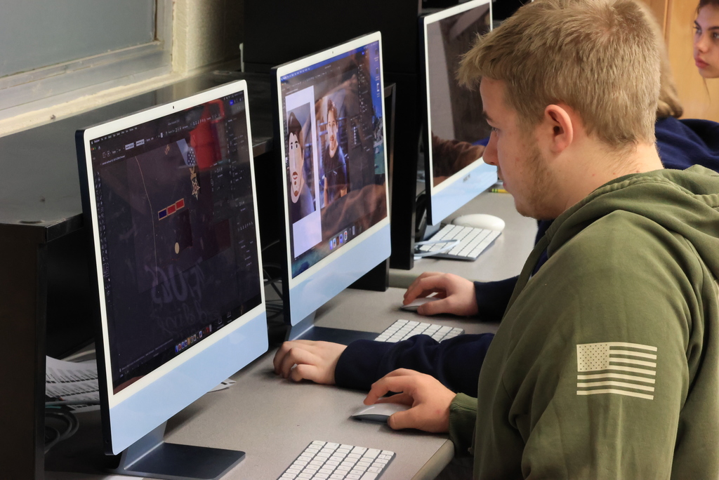 Mrs. Artman's Graphic Design class has spent a lot of time this year using and mastering Adobe Illustrator. Today, they were using the program to create their own pixilated portrait. #celebrate379