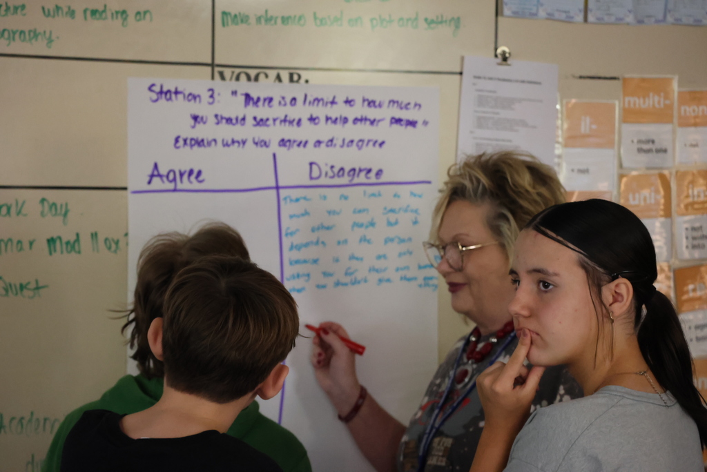 Mrs. Crabtree opened up her unit on the book "Life as We Knew It" with a Gallery Walk. Her 6th graders walked around in groups answering questions and agreeing or disagreeing with statements that will be coming up in the book as they read. #celebrate379