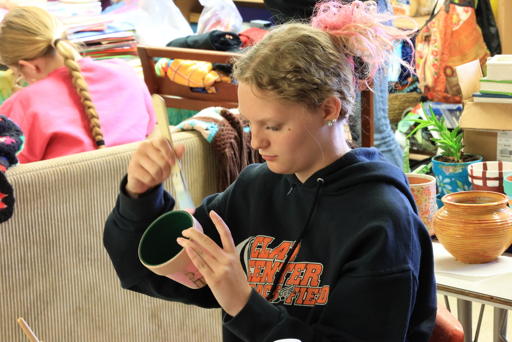 Because Mrs. Blackburn splits her time between Wakefield and CCCHS, she has to combine classes to get everything in. Today, her CCCHS forensics students were painting pots for their  Farmer's Market fundraiser, and the drama students were narrowing down their next production. Lots going on in one classroom! #celebrate379