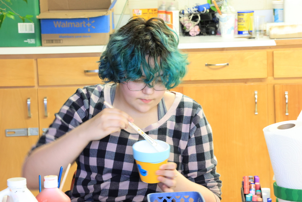 Because Mrs. Blackburn splits her time between Wakefield and CCCHS, she has to combine classes to get everything in. Today, her CCCHS forensics students were painting pots for their  Farmer's Market fundraiser, and the drama students were narrowing down their next production. Lots going on in one classroom! #celebrate379