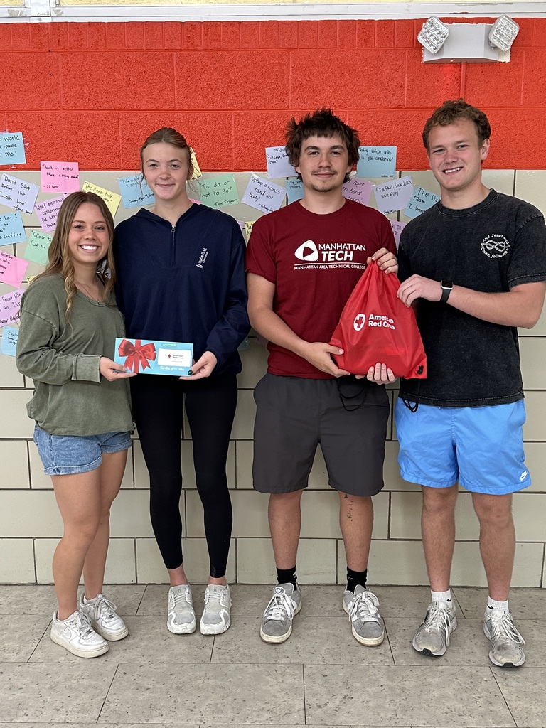 The NHS 2026 Blood Drive was a Success! They collected 52 units, which will save many lives! Blood drive drawing winners are pictured below: Boston Craig (NHS Secretary) is awarding Molly McGee a $25 Amazon Gift Card Corbyn Davies is accepting the Red Cross Swag Bag from Aiden Gordon (NHS President) #celebrate379